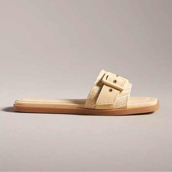 By Anthropologie Buckle Slide Sandals Size 41 US 10.5 - 11 Color Light Sands NEW - Picture 4 of 11